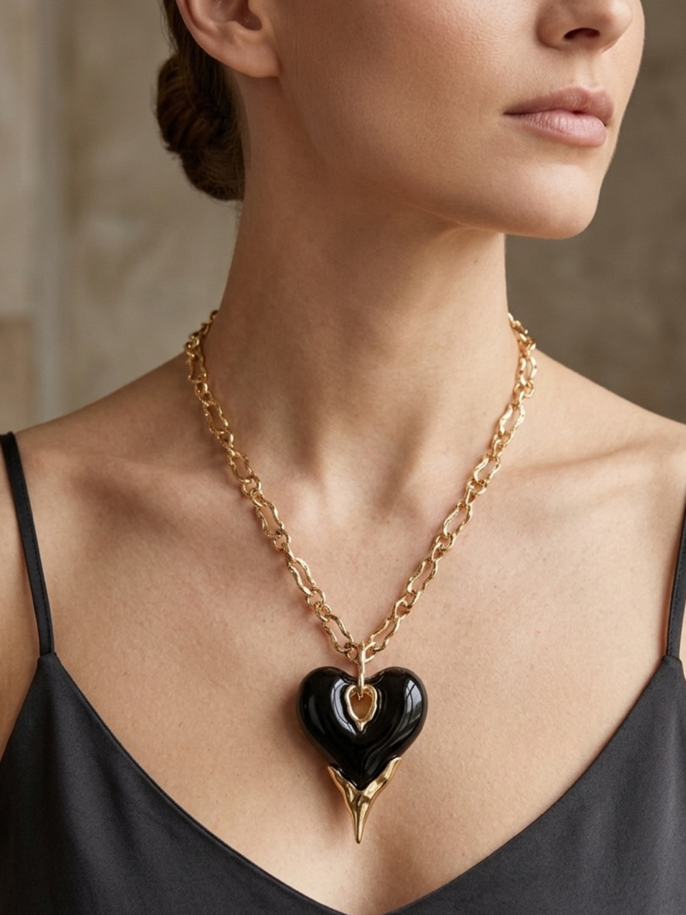 Alexis Bittar Onyx Dripping Heart Lucite Pendant necklace -rare 🆕